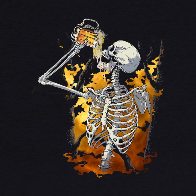 Halloween Beer Drinking Skeleton Skull by folidelarts